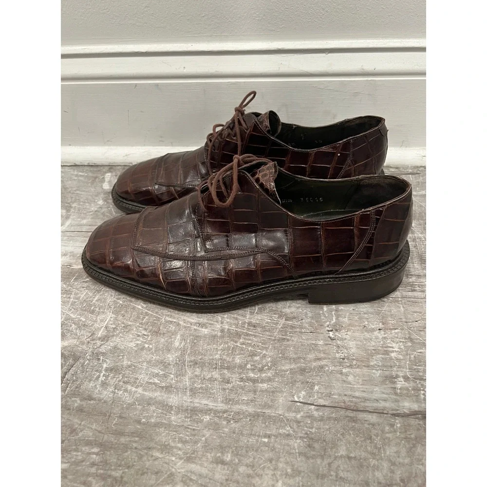 Bottino Mens Brown Genuine Alligator Leather Oxfords SZ 10 Made in Spain Luxury